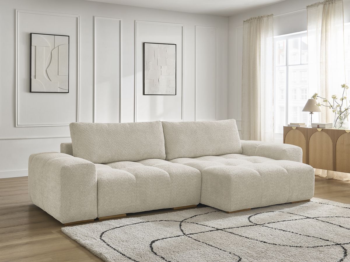 Bobochic Anakin Ecksofa, 2 Kissen Bouclé-Stoff Beige