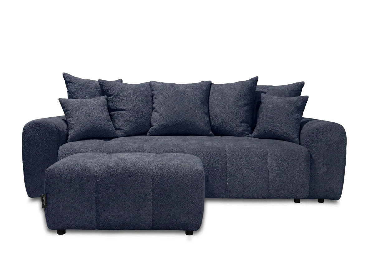 Bobochic Roxelane Schlafsofa 3-Sitzer mit Bettkasten und Pouf Bouclé-Stoff Dunkelblau