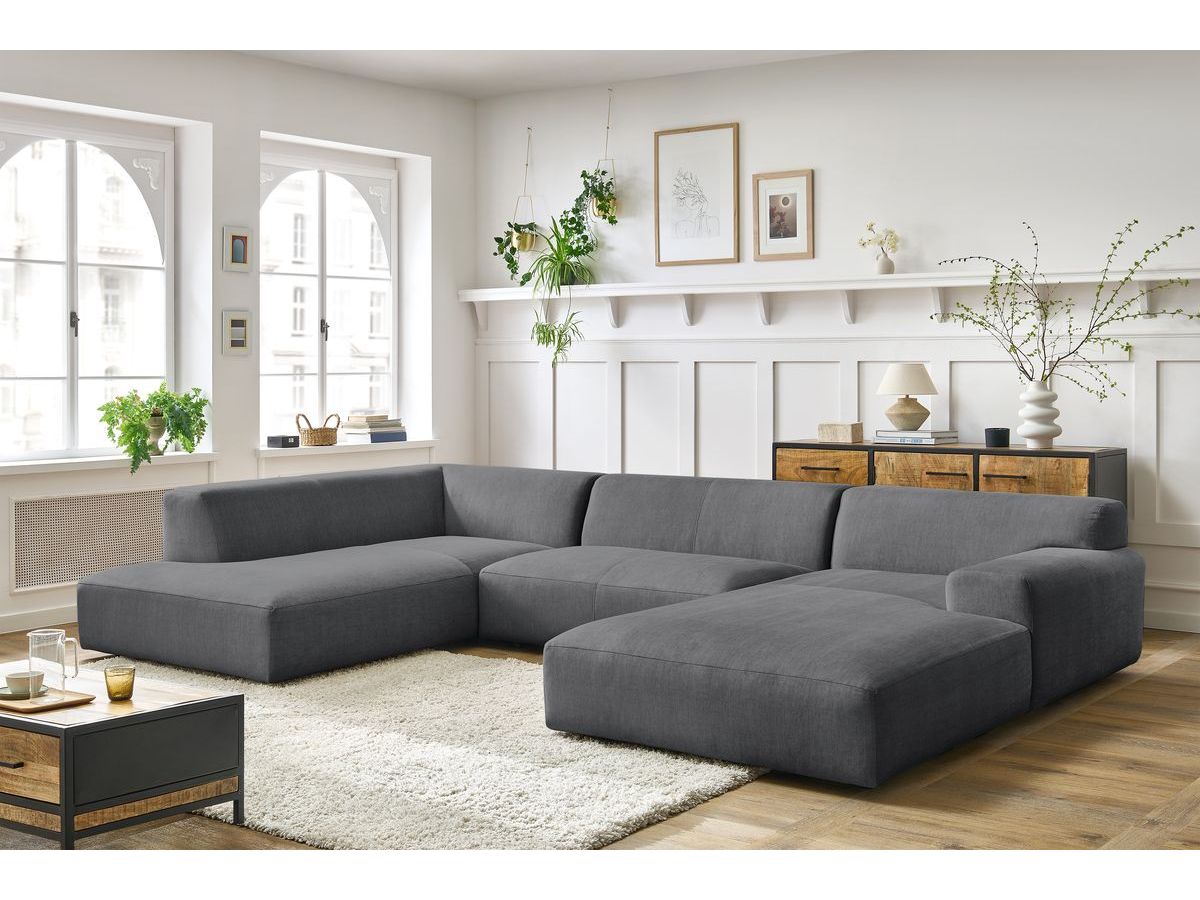 Bobochic Lavena Wohnlandschaft 359 × 220 cm Samt Dunkelgrau Ecke rechts