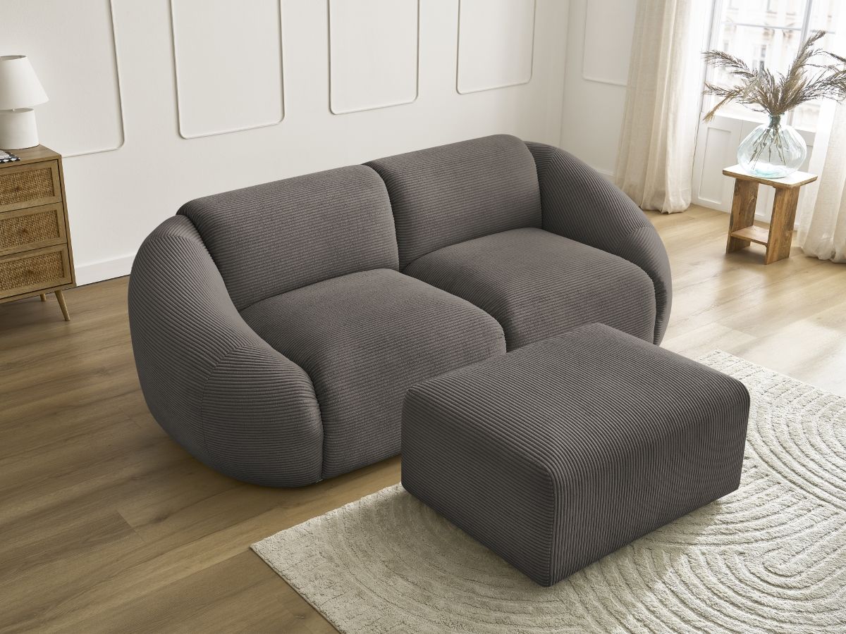 Bobochic Tina Sofa 3-Sitzer mit Pouf Cordsamt Taupe