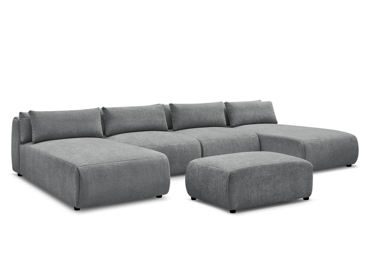 Bobochic Jana Wohnlandschaft mit kleinem Pouf Strukturstoff Dunkelgrau