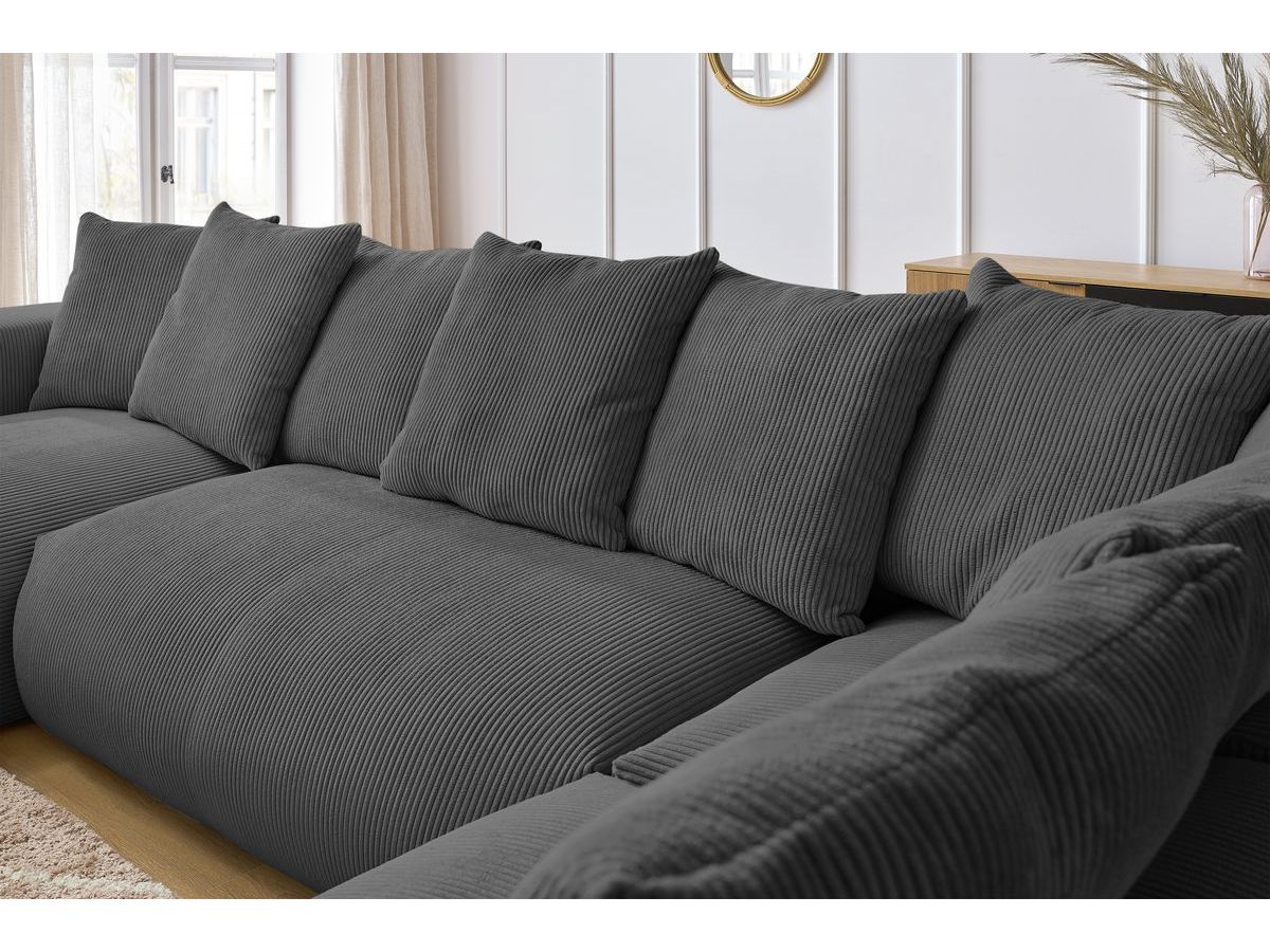 Bobochic Voltaire Wohnlandschaft mit Pouf 356 × 214 cm Cordsamt Dunkelgrau Ecke links