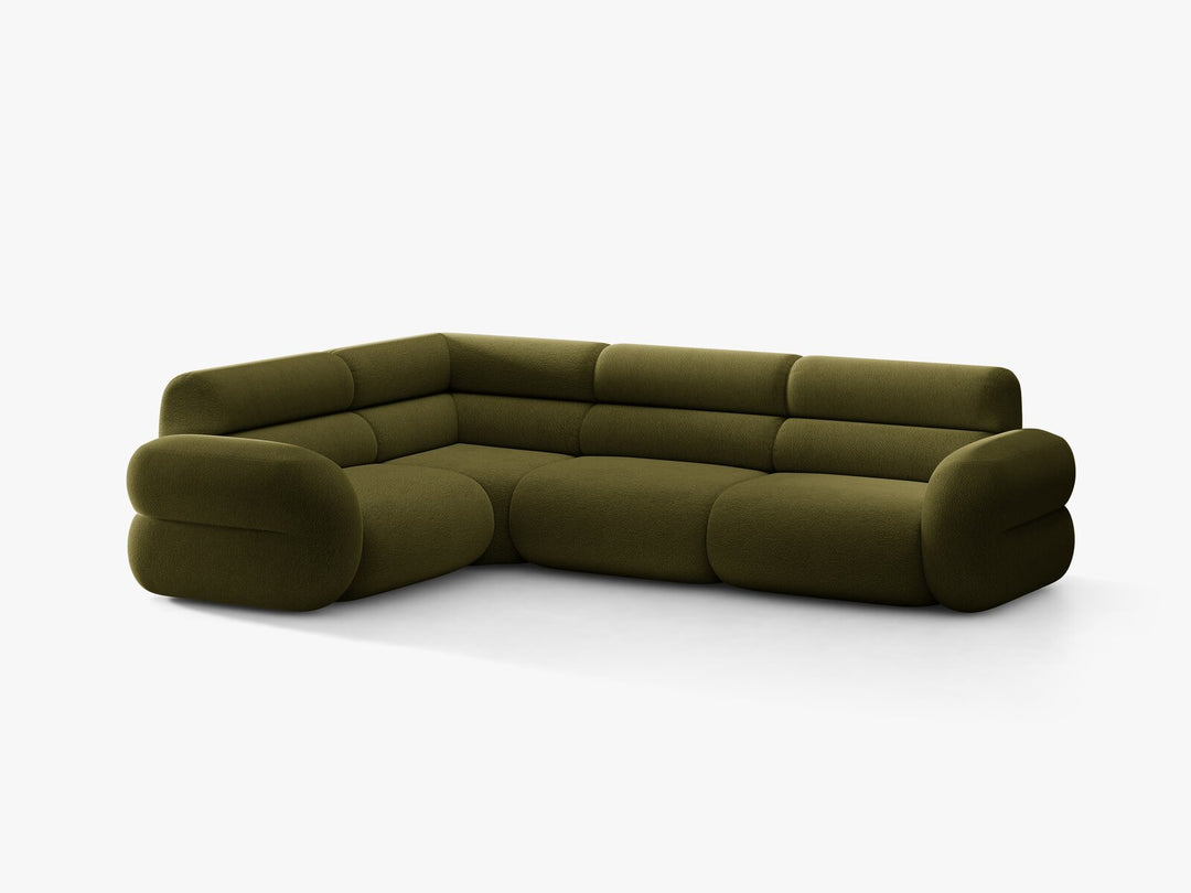 Micadoni Neo Ecksofa 5-Sitzer Rechts Boucle Baloo Dunkles Olivgrün