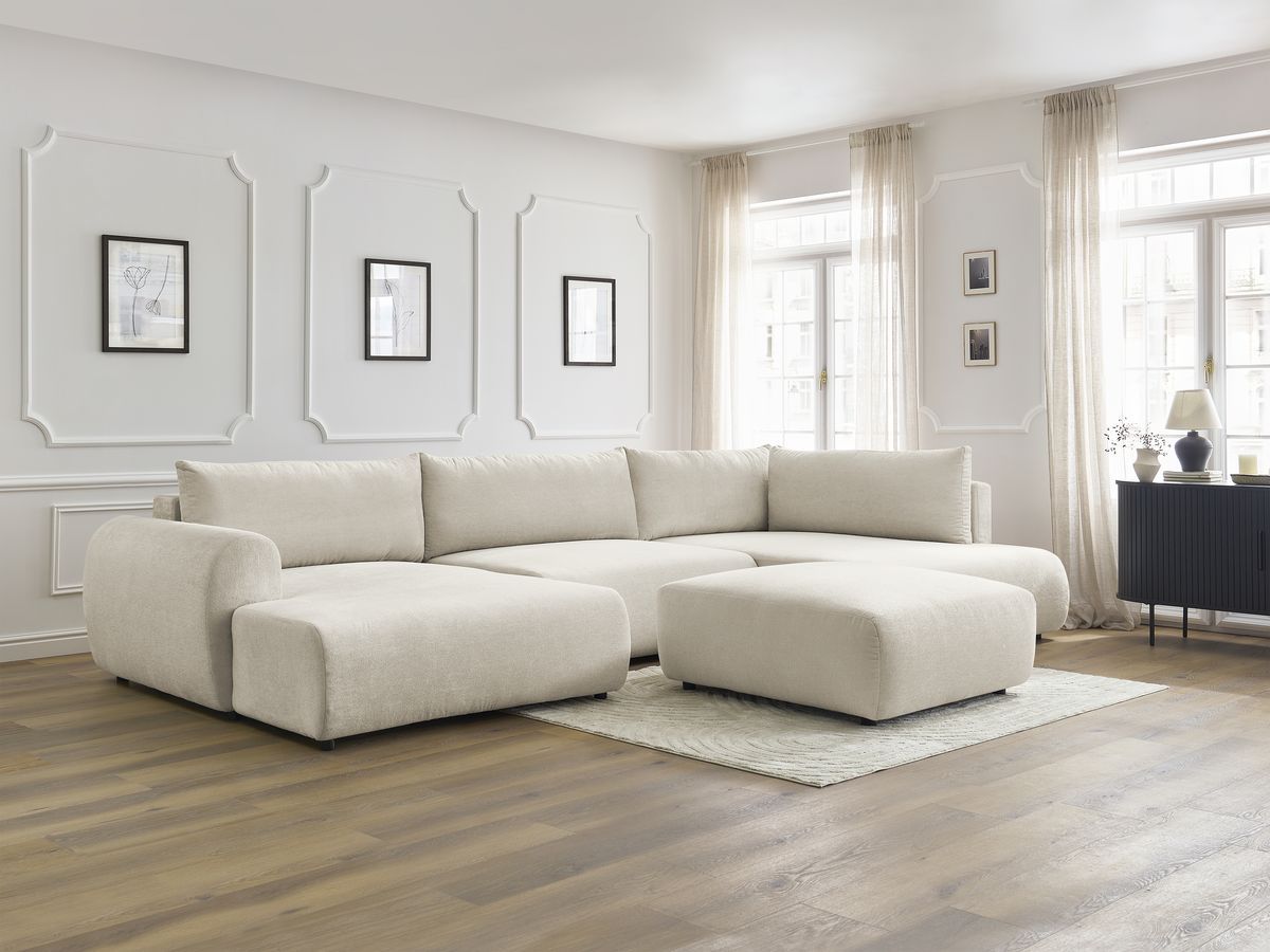 Bobochic Lucien Wohnlandschaft mit Pouf Stoff Beige Ecke links