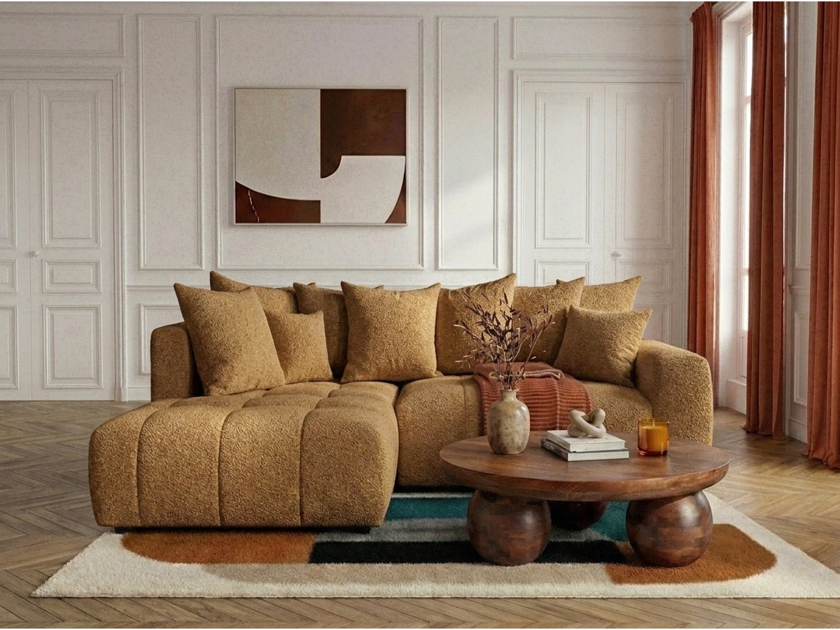Bobochic Roxelane Ecksofa mit Schlaffunktion und Bettkasten Bouclé-Stoff Gelb Ecke links