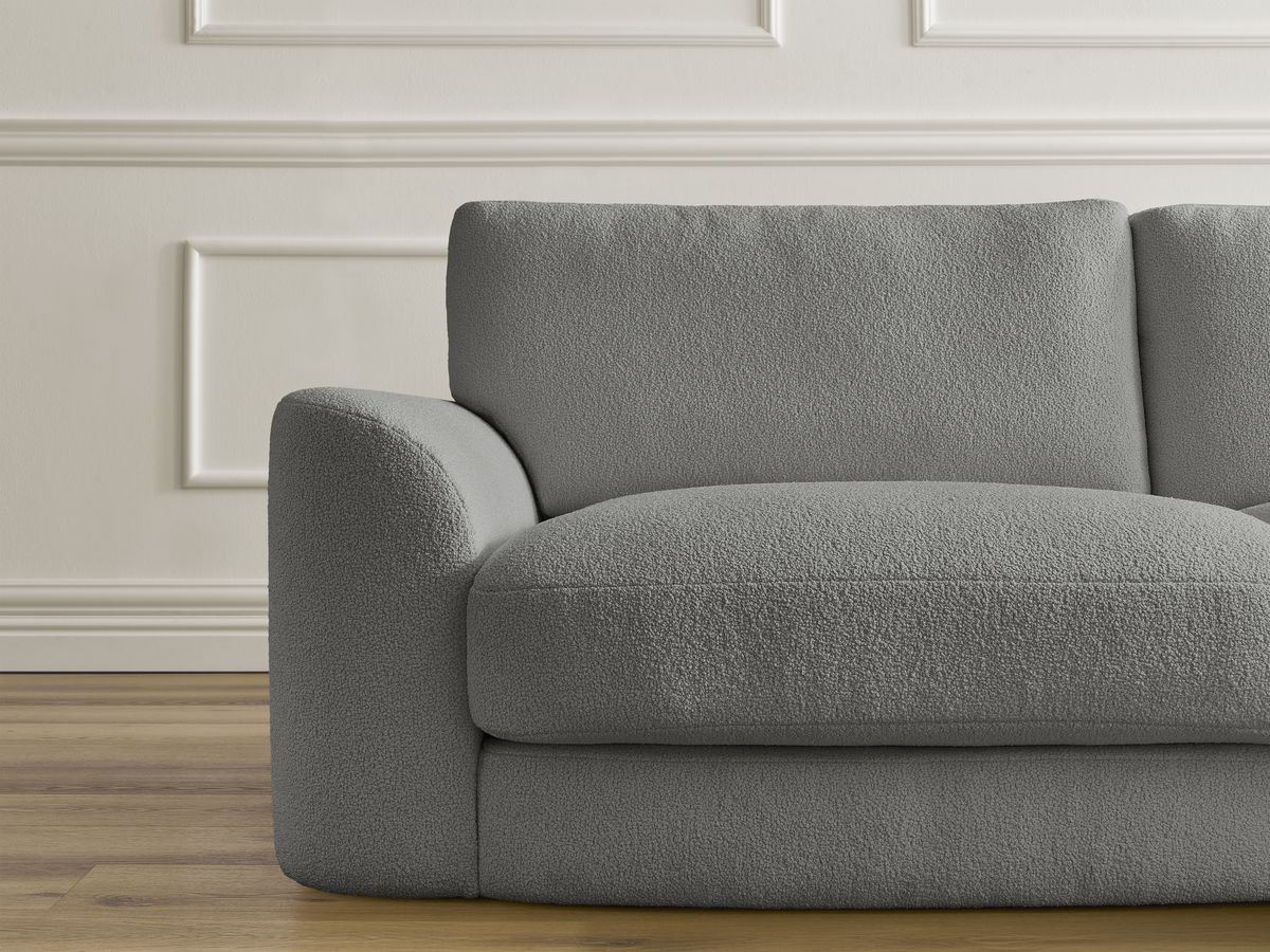 Bobochic Leonore Sofa 3-Sitzer mit Pouf Bouclé-Stoff Dunkelgrau
