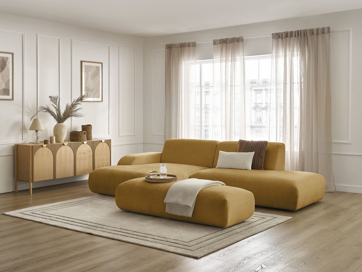 Bobochic Sirius Ecksofa mit Pouf 300 × 170 cm Strukturstoff Gelb Ecke links