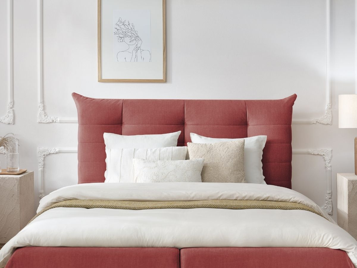 Bobochic Clothilde Polsterbett mit Bettkasten Samt Rot, Liegefläche 140 × 190 cm