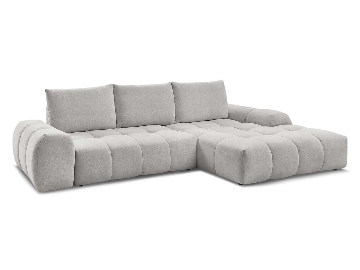 Bobochic Everest Ecksofa mit Schlaffunktion und Bettkasten 318 × 180 cm, 3 Kissen Melange-Stoff Hellgrau Ecke rechts