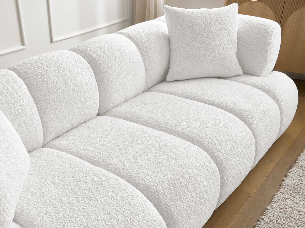 Bobochic Pamira Sofa 5-Sitzer mit Pouf Bouclé-Stoff Weiß