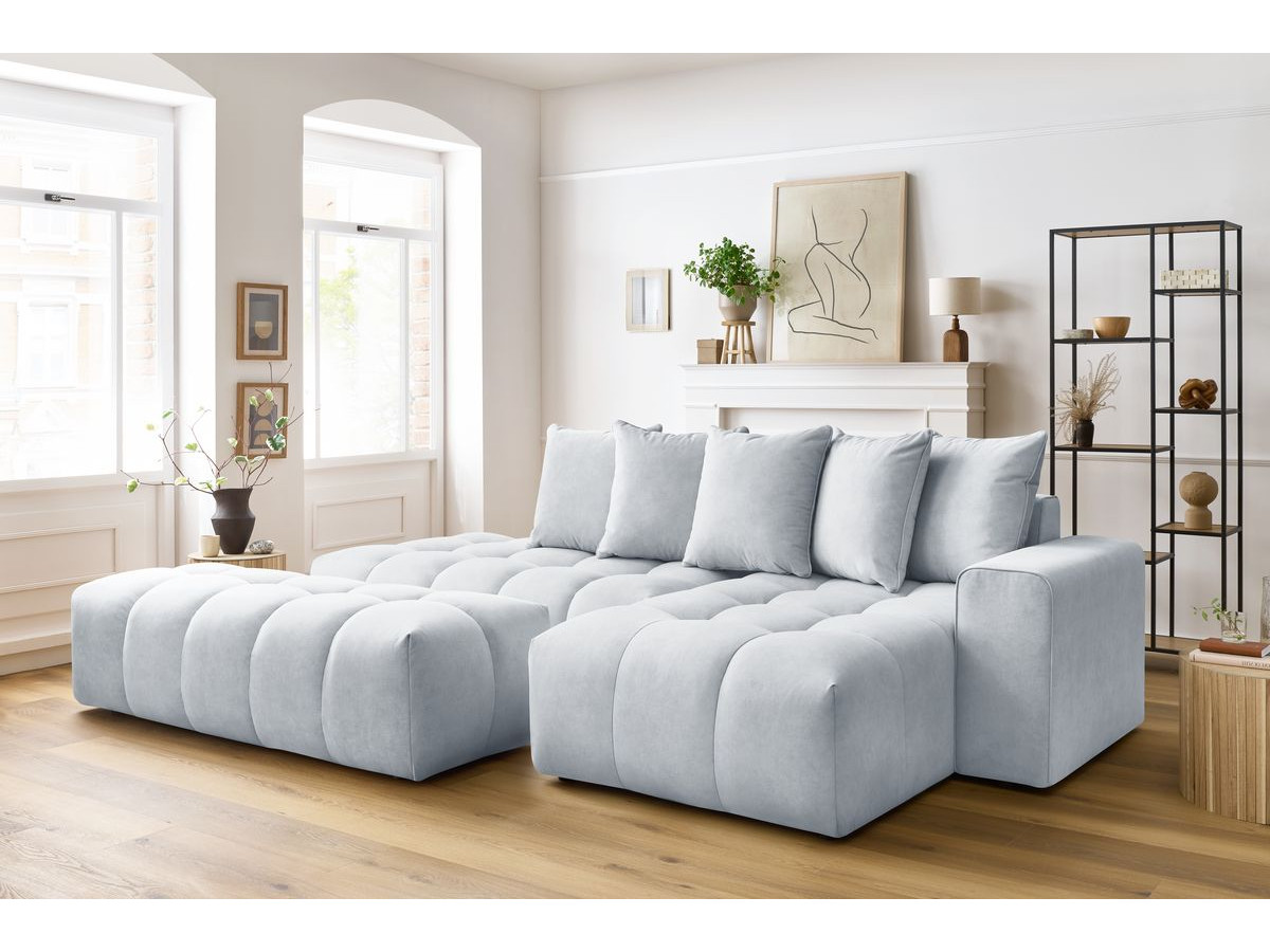 Bobochic Mont-blanc Ecksofa mit Pouf Samt Hellgrau Ecke rechts