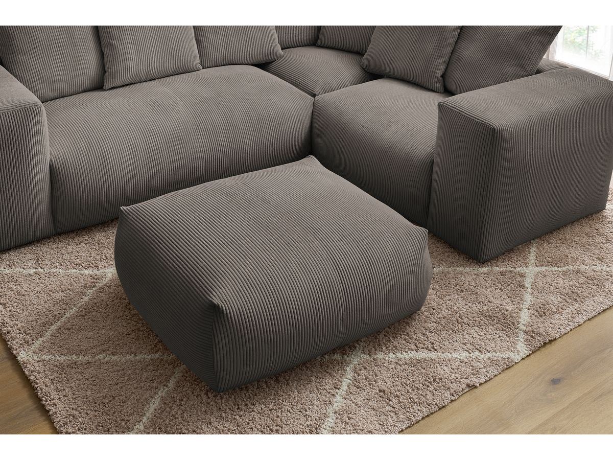 Bobochic Voltaire Ecksofa mit Pouf 268 × 214 cm Cordsamt Taupe Ecke rechts