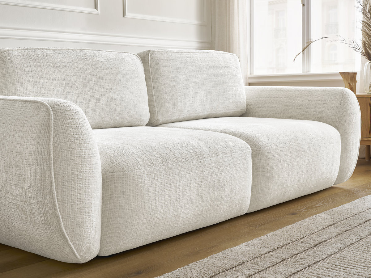 Bobochic Denise Schlafsofa 3-Sitzer mit Bettkasten Strukturstoff Weiß
