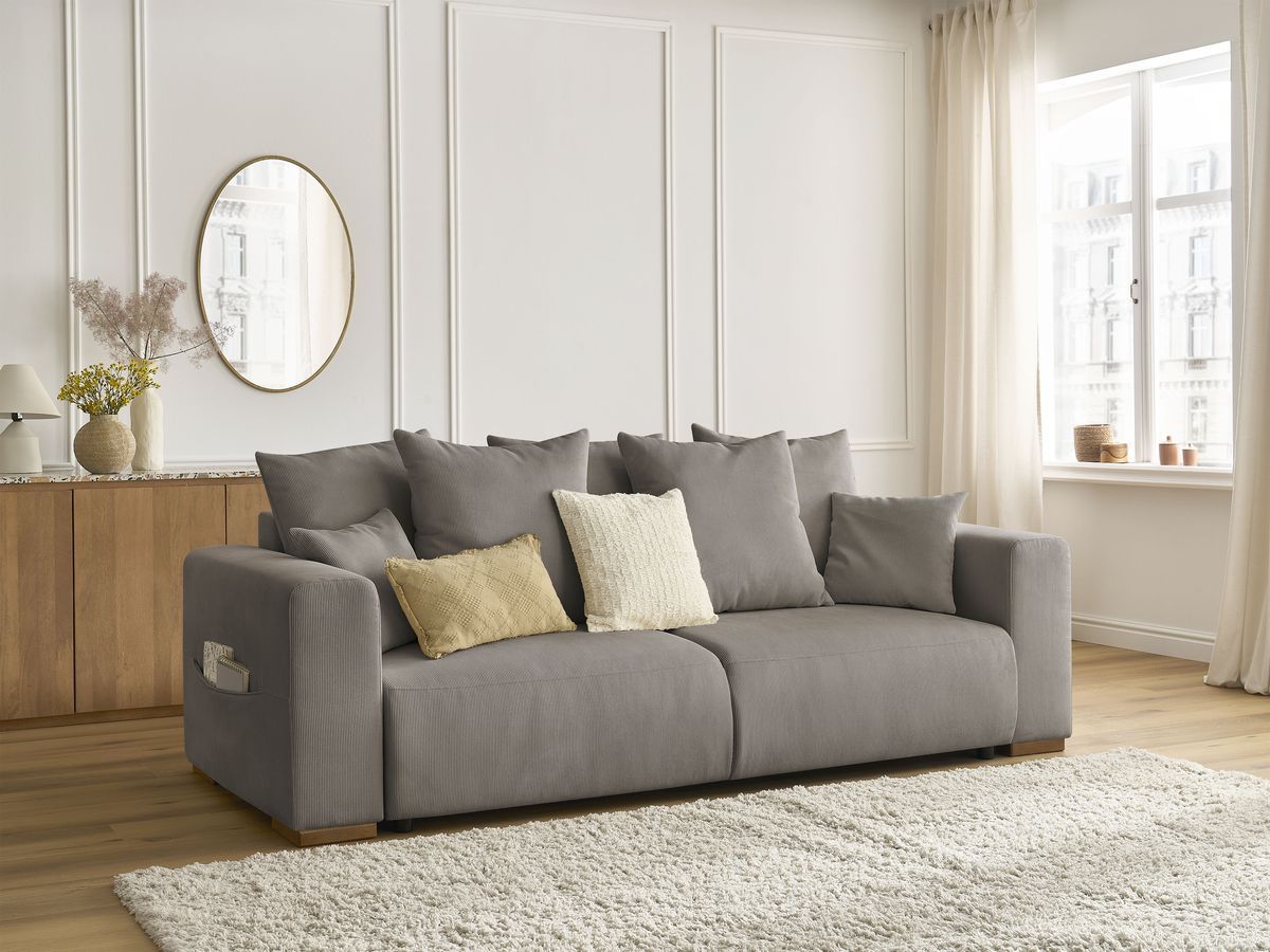 Bobochic Sidonie Schlafsofa 3-Sitzer mit Bettkasten Cordsamt Taupe