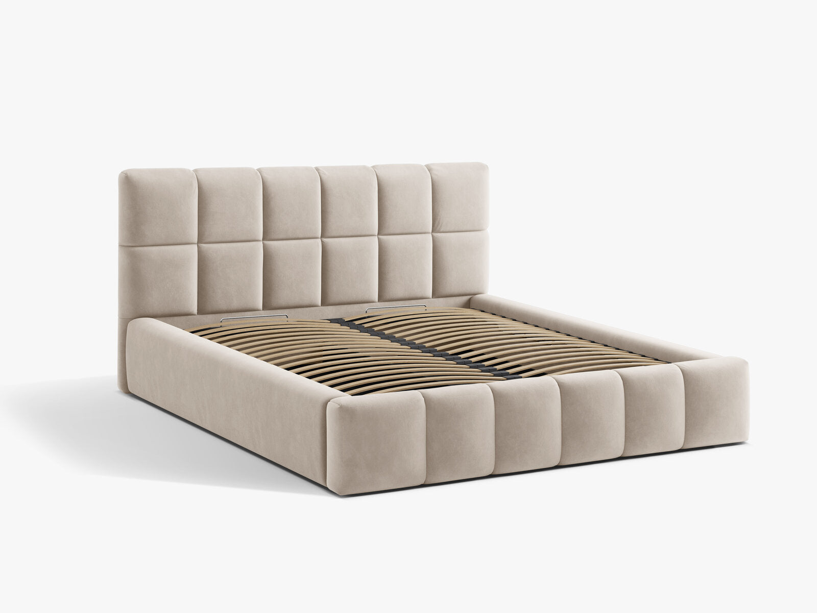 Micadoni Stauraumbett mit Kopfteil Bellis Samt Bluvel Dunkelbeige 140x200
