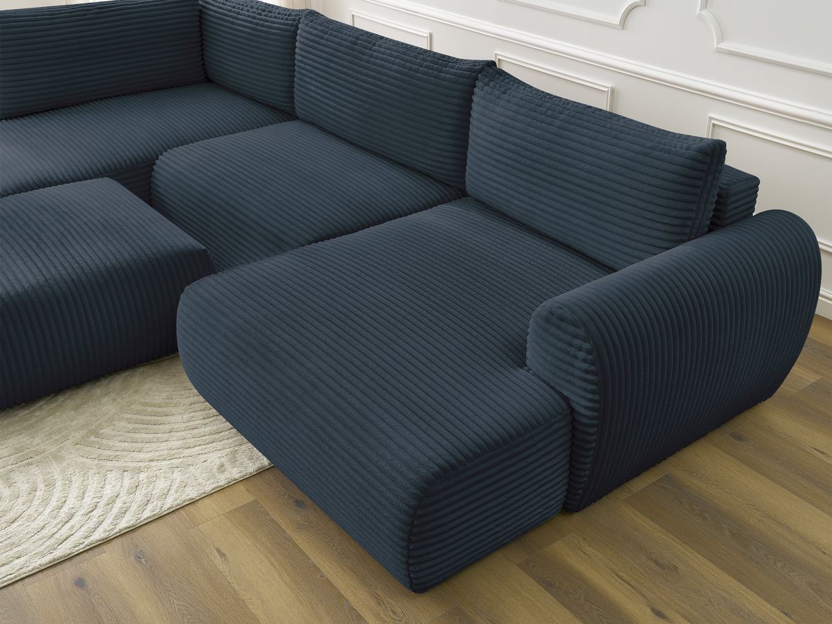 Bobochic Lucien Wohnlandschaft mit Pouf Breitcord weich Dunkelblau Ecke rechts