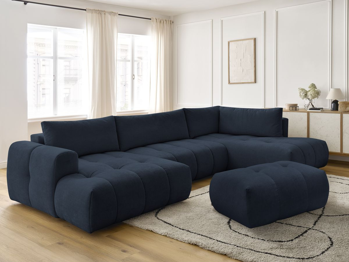 Bobochic Fuji Wohnlandschaft mit Pouf Stoff Dunkelblau Ecke links
