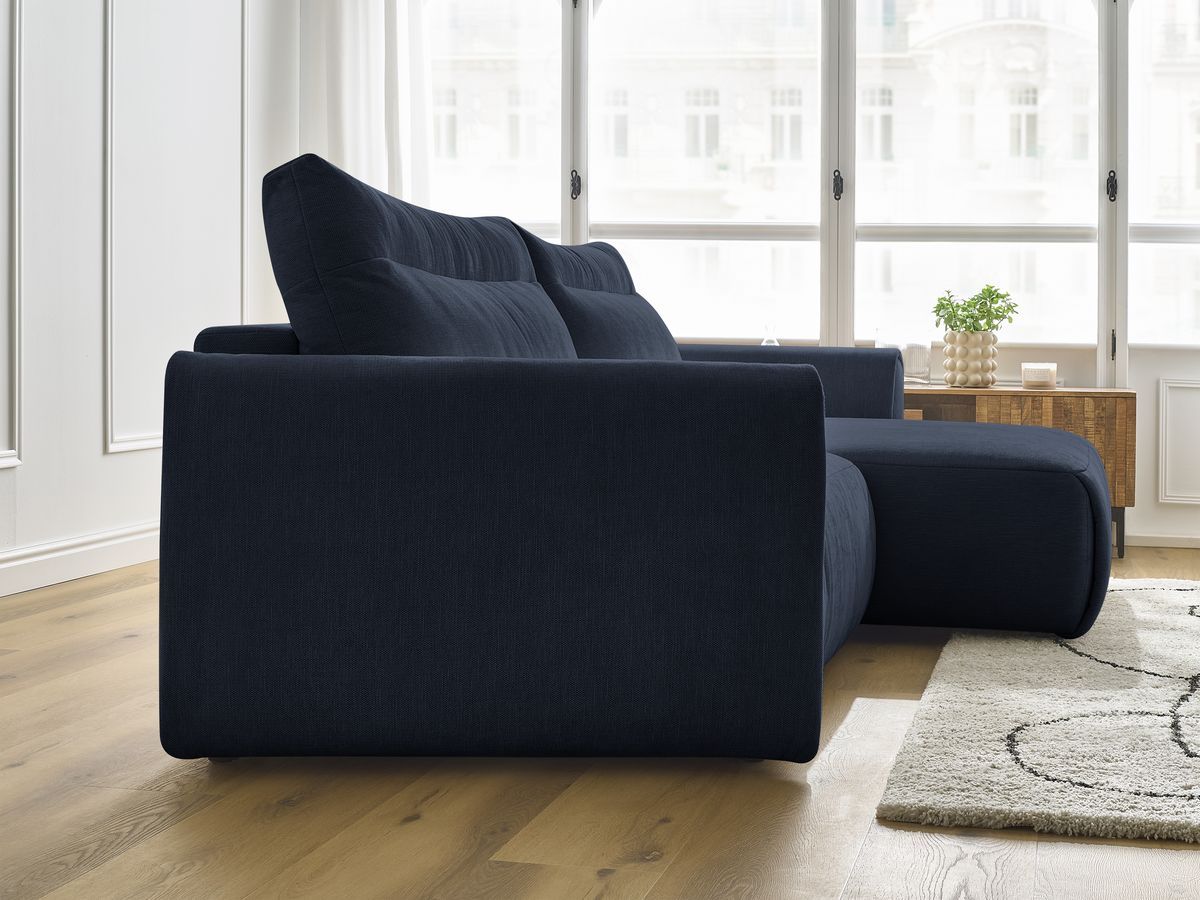 Bobochic Aden Ecksofa 293 × 152 cm Stoff Dunkelblau Ecke rechts
