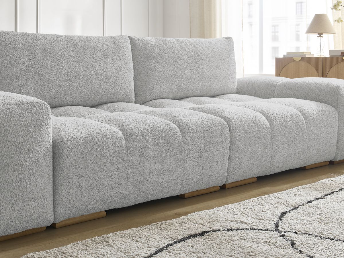 Bobochic Anakin Sofa 3-Sitzer, 2 Kissen Bouclé-Stoff Hellgrau