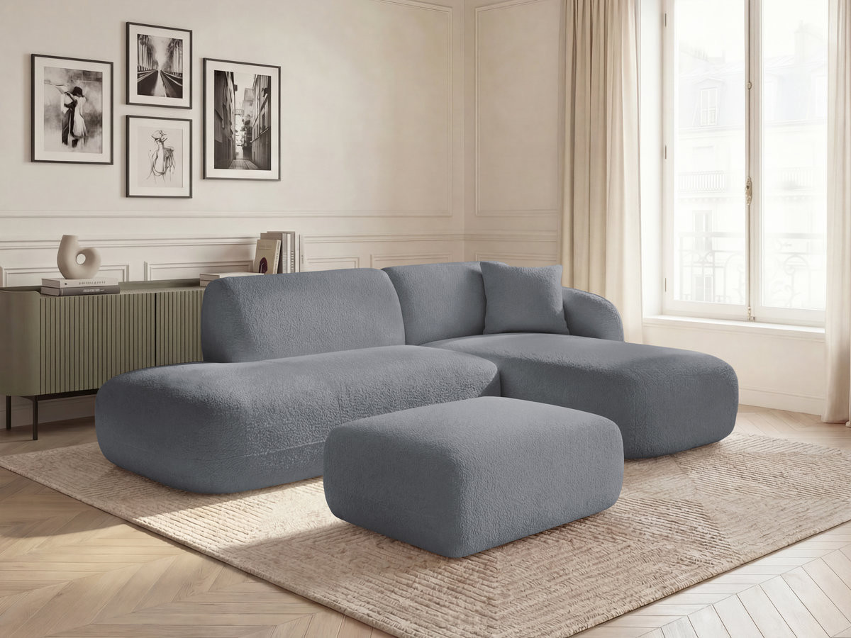 Bobochic Anda Ecksofa mit Pouf 241 × 163 cm Chenille Grau Ecke rechts