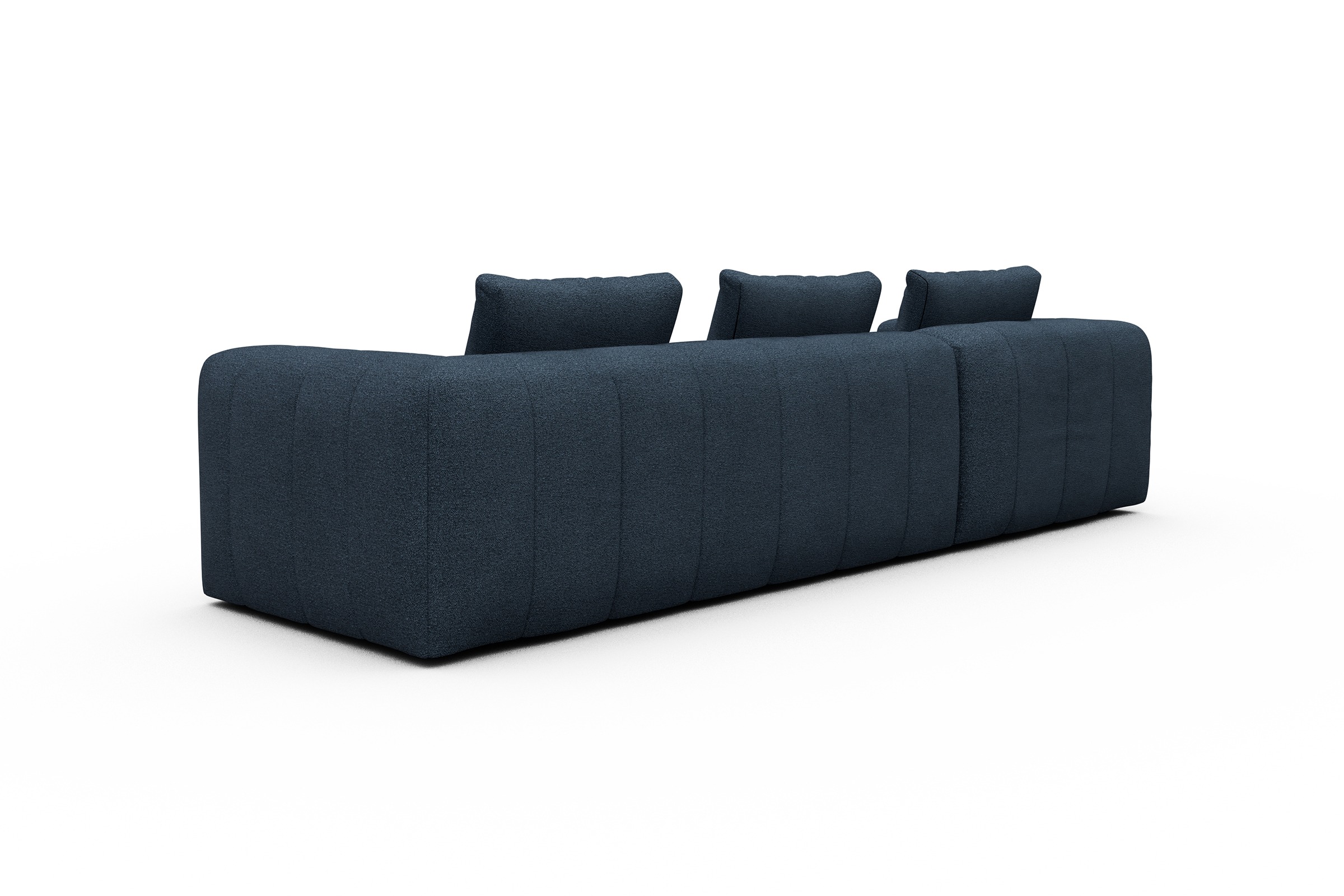 Ecksofa Hugo 2,5-Sitzer Armlehne rechts mit Chaiselongue Boucle-Blue