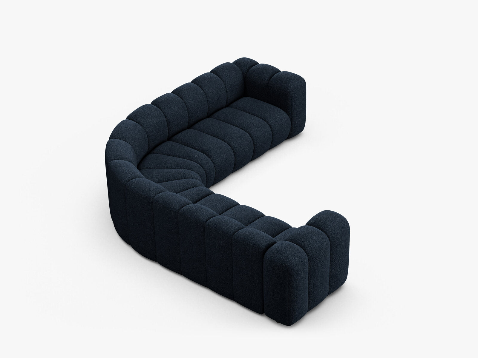 Micadoni symmetrisches Ecksofa Lupine 5-Sitzer mittelgroß Boucle Baloo Dunkelblau