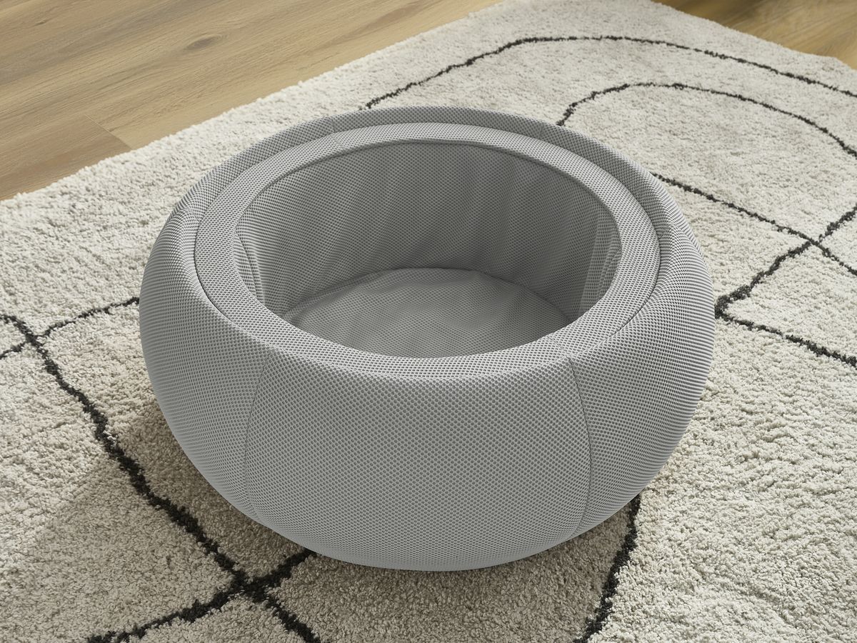 Bobochic Hayden Pouf mit Tablett, rund Mesh-Stoff Hellgrau, 87 cm