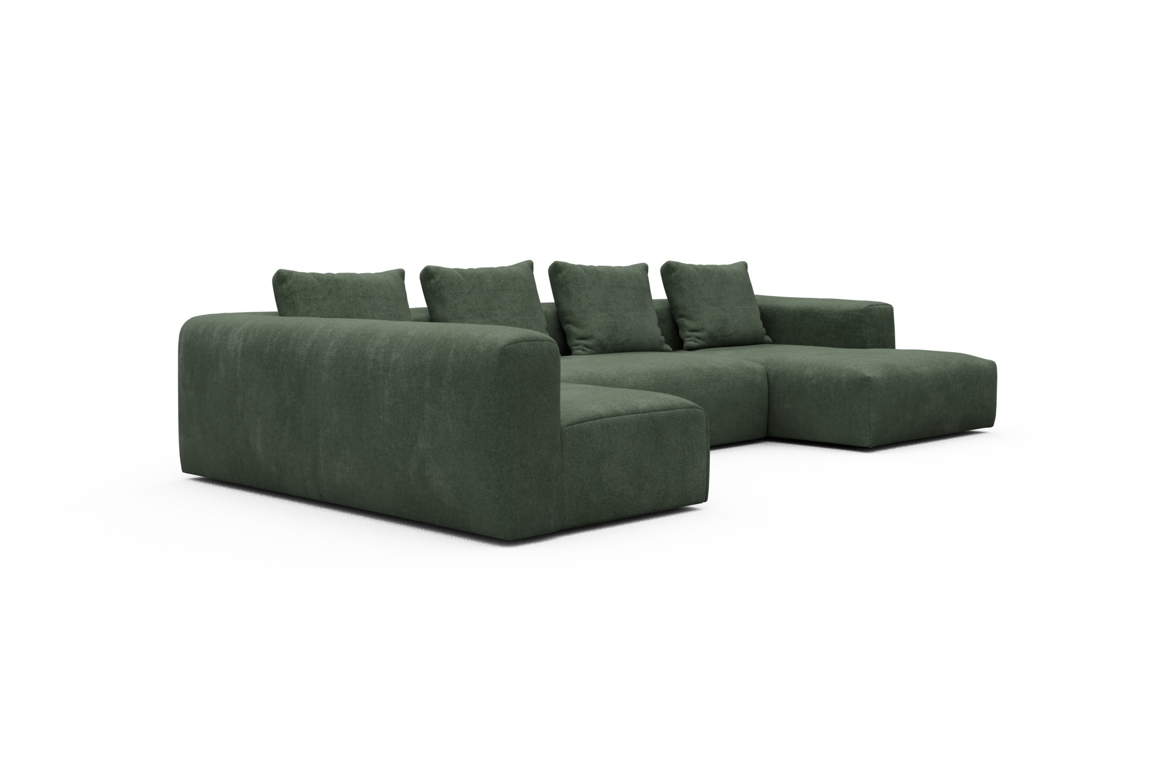 Wohnlandschaft Fred Chaiselongue rechts mit 2-Sitzer und lange Armlehne links Casone-Forest-Green