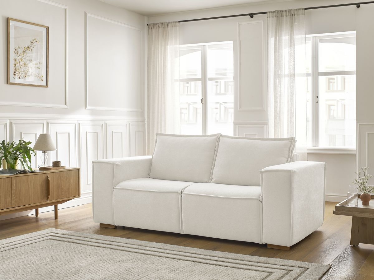 Bobochic Chelsea Schlafsofa 3-Sitzer Strukturstoff Weiß, Liegefläche 160 × 200 cm