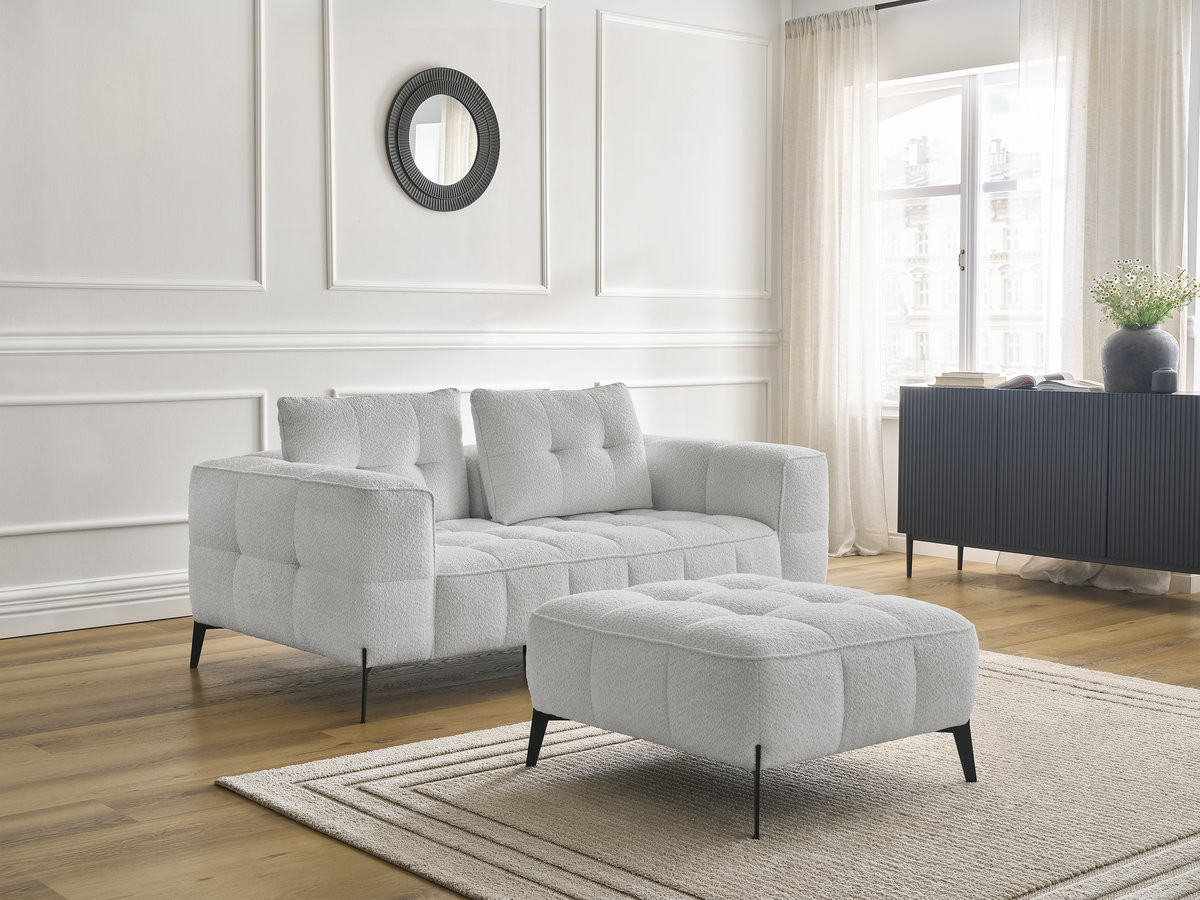 Bobochic Anis Sofa 2-Sitzer mit Pouf Bouclé-Stoff Hellgrau
