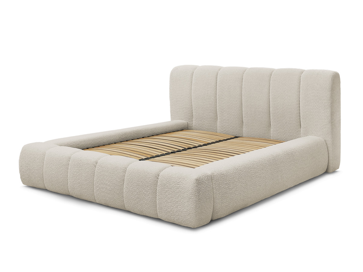Bobochic Denali Polsterbett mit Bettkasten Bouclé-Stoff Beige, Liegefläche 140 × 190 cm