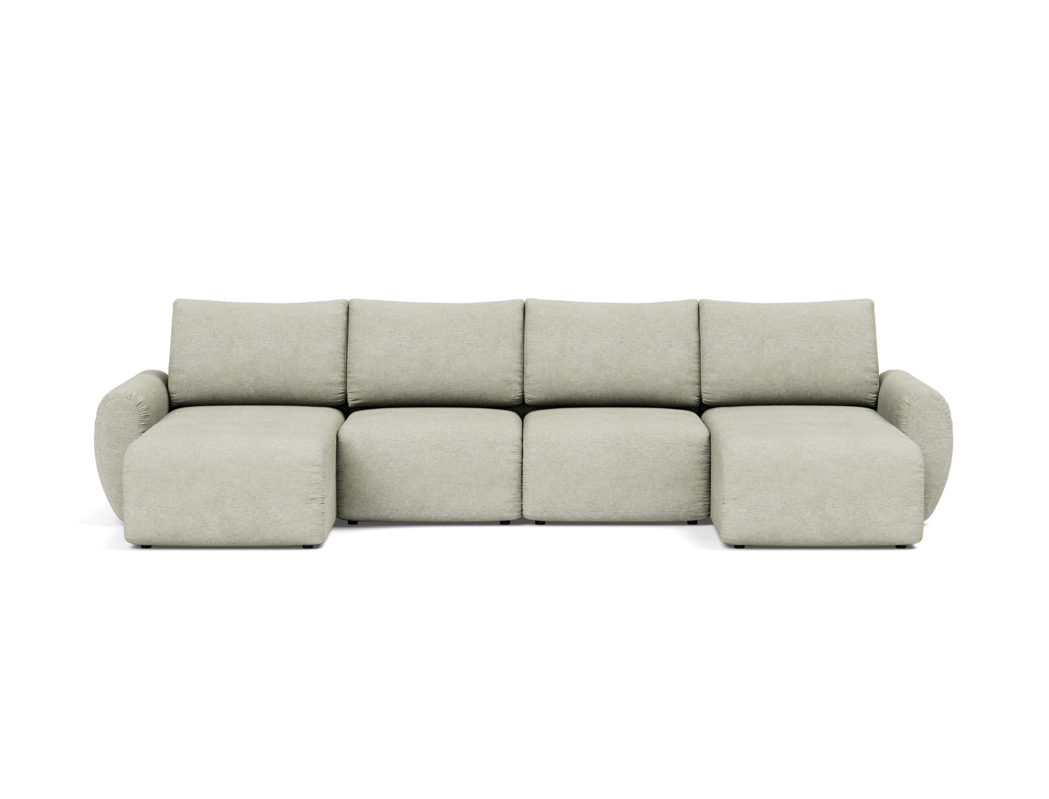 Schlafsofa Norum U-Form mit Curve-Armlehnen Flachgewebe Avella 280-Sand