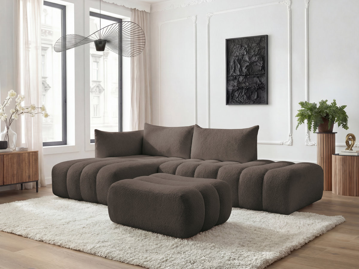 Bobochic Azra Ecksofa mit Pouf 319 × 178 cm Bouclé-Stoff Braun Ecke links
