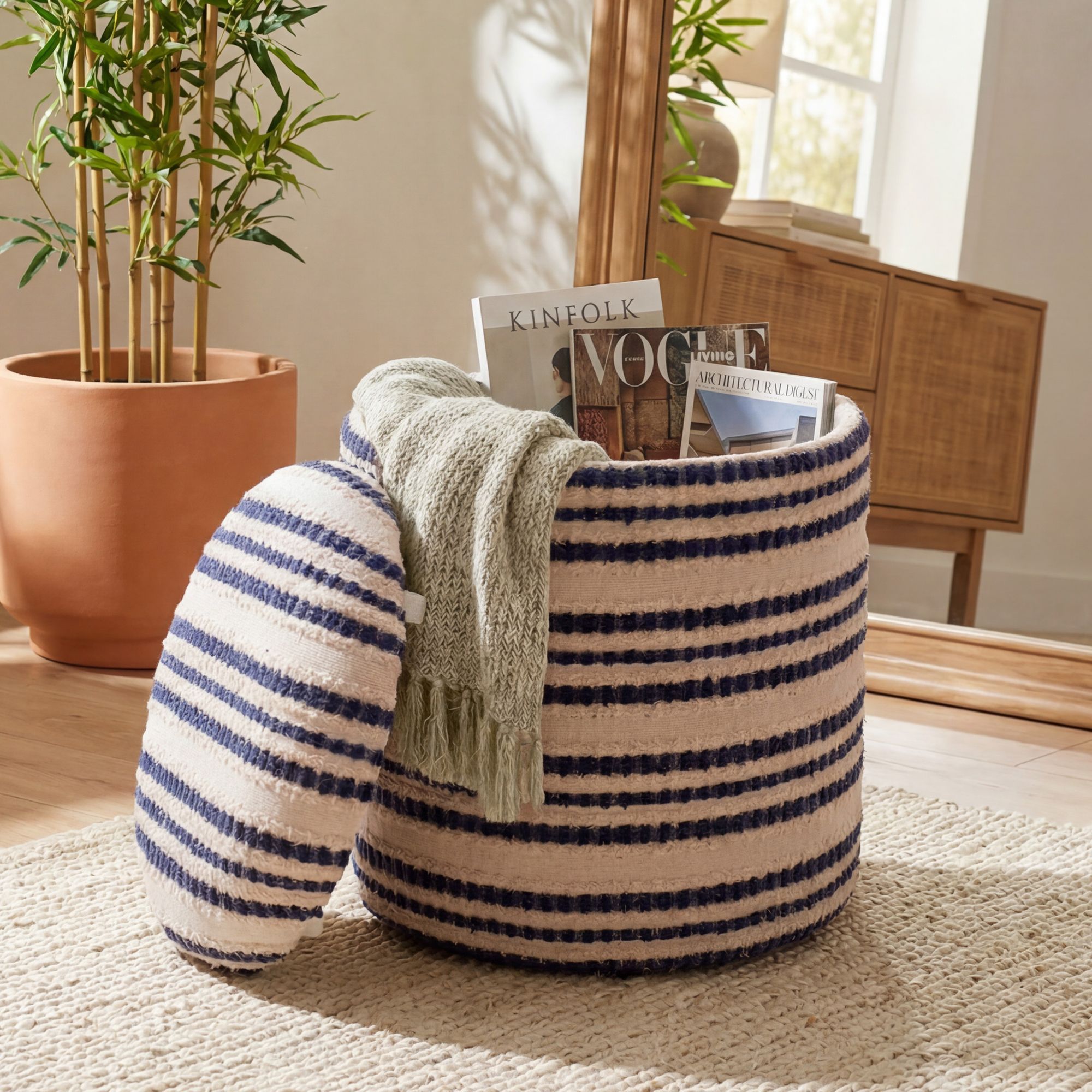 Sitzhocker Vegarshei Stoff Beige Ø 40 cm