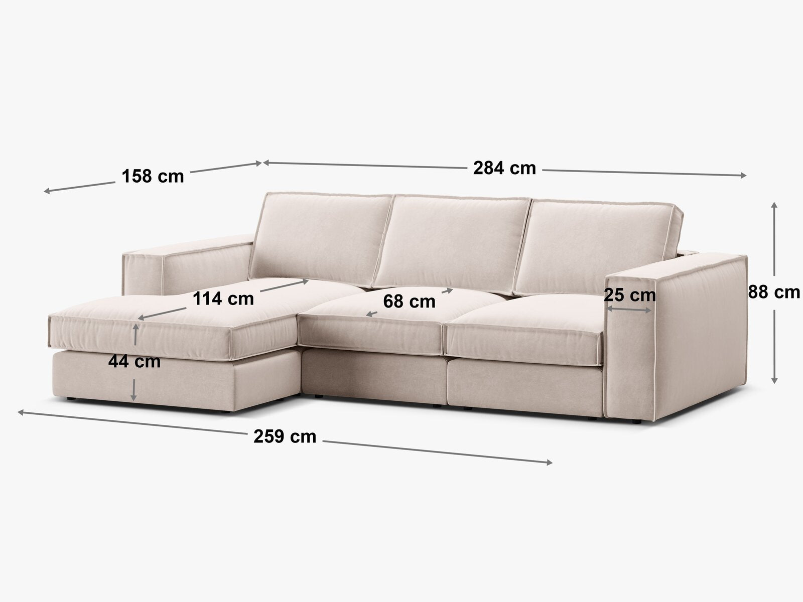 Micadoni modulares Ecksofa Pola 3-Sitzer Links Samt Salvador Beige