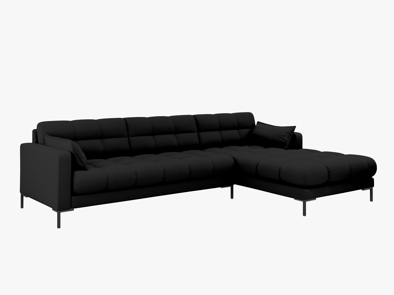 Micadoni Ecksofa Mamaia 5-Sitzer Rechts Strukturierter Stoff Neve Schwarz schwarze Beine