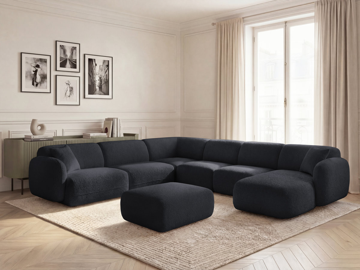 Bobochic Anda Wohnlandschaft mit Pouf 373 × 289 cm Chenille Schwarz Ecke links
