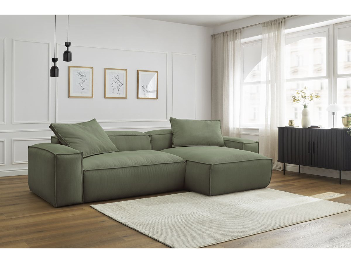 Bobochic Boheme Ecksofa, 3 Kissen Cordsamt Grün