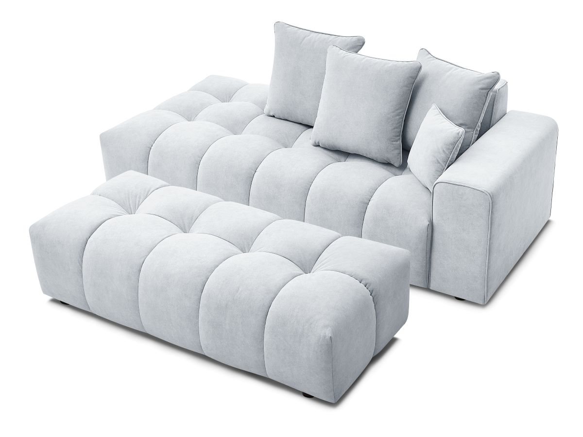 Bobochic Mont-blanc Sofa 5-Sitzer mit Pouf Samt Hellgrau Armlehne rechts