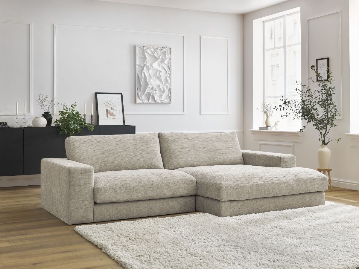 Bobochic Leonard Ecksofa 234 × 159 cm Strukturstoff Beige Ecke rechts
