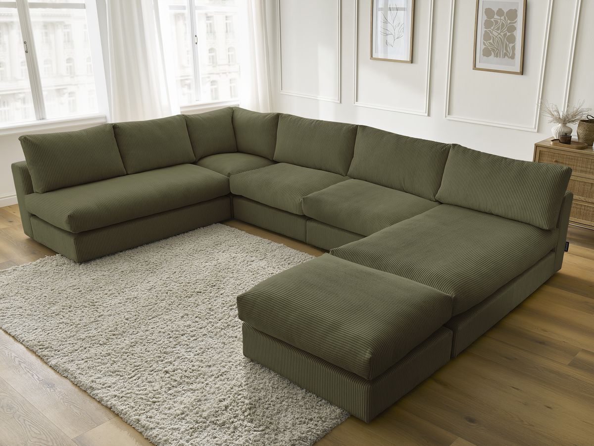 Bobochic Paris Ecksofa mit Pouf 369 × 167 cm Cordsamt Grün