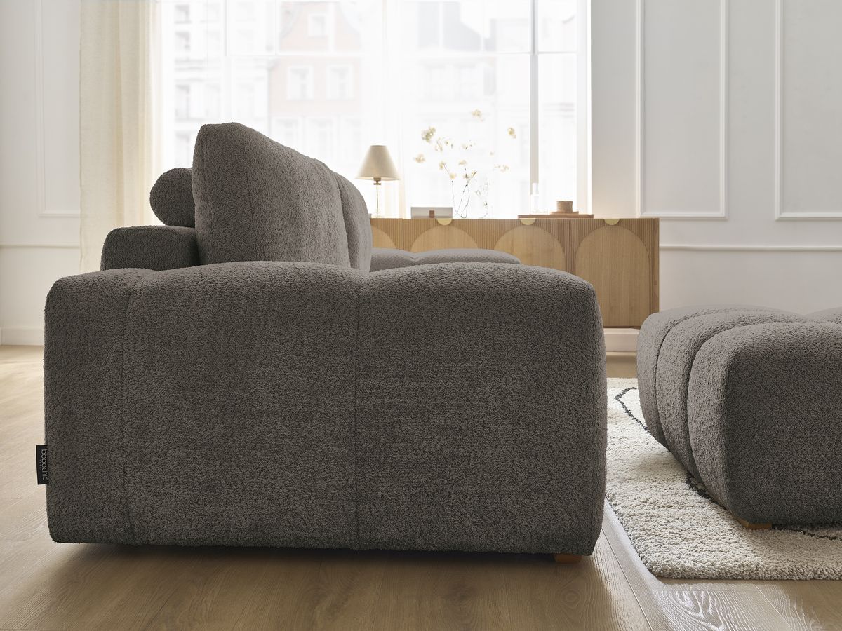 Bobochic Anakin Schlafsofa 3-Sitzer mit Bettkasten und Pouf, 2 Kissen Bouclé-Stoff Braun