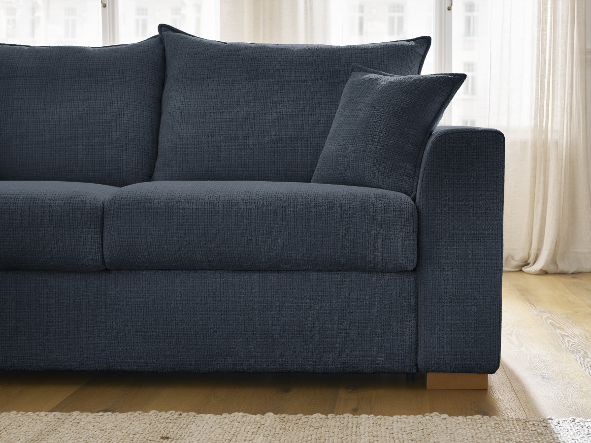 Bobochic Augustin Ecksofa mit Schlaffunktion und Bettkasten Strukturstoff Dunkelblau, Liegefläche 160 × 200 cm