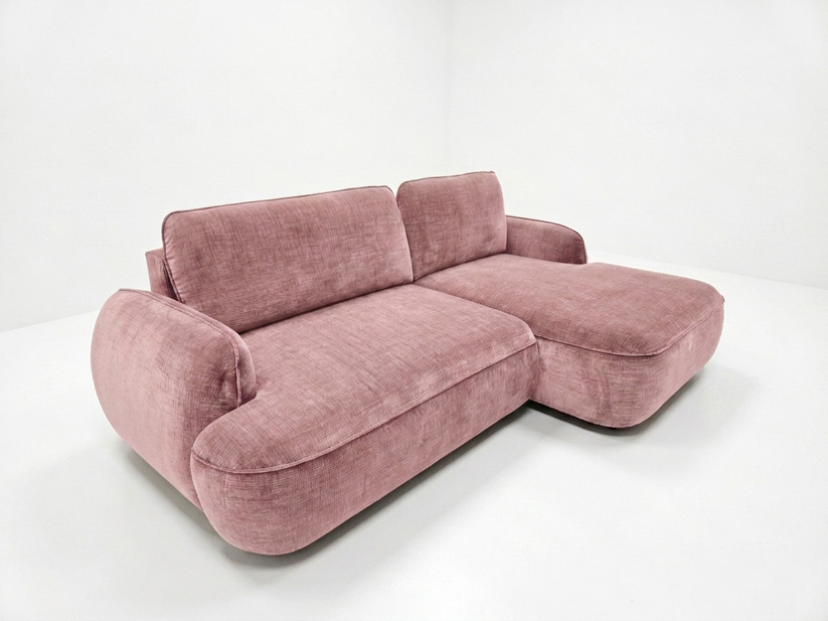 Bobochic Celeste Ecksofa mit Schlaffunktion und Bettkasten Stoff Rosa Ecke rechts