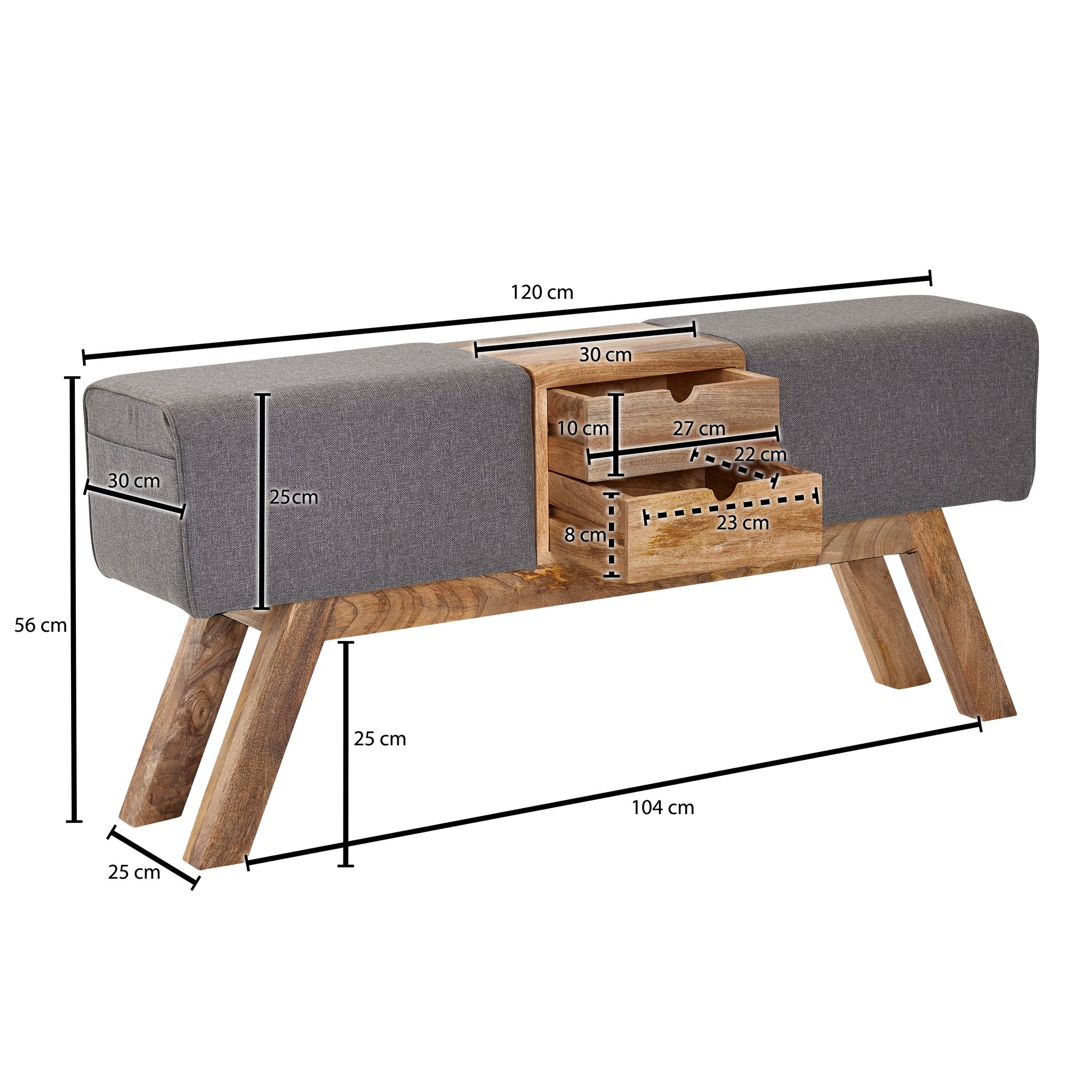 Sitzbank Hnifsdalur Stoff Grau 120 × 30 × 56 cm