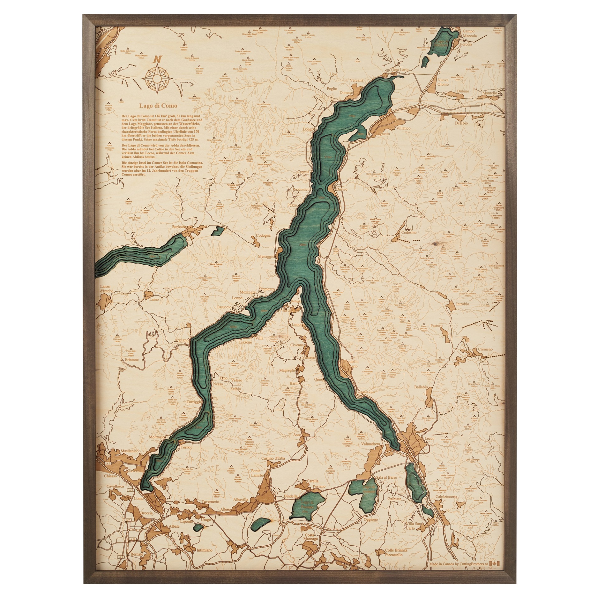 Cutting Brothers 3D Holz-Wandkarte Lago di Como Comer See 81 x 61 moebelfaktor
