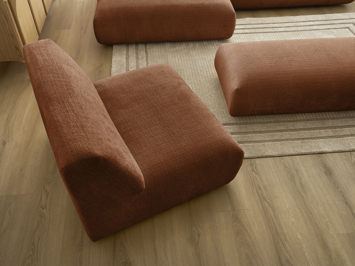 Bobochic Sirius Ecksofa mit Pouf 405 × 170 cm Strukturstoff Orange Ecke links