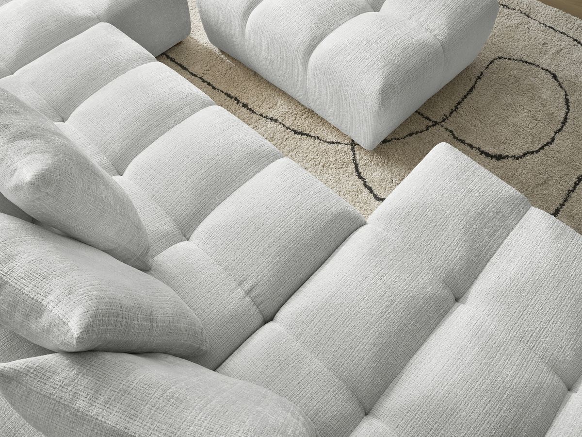 Bobochic Anakin Wohnlandschaft mit Pouf, Liegefläche 137 × 382 cm, 10 Kissen Strukturstoff Hellgrau