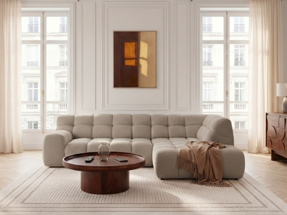 Bobochic Andre Ecksofa mit Schlaffunktion Chenille Beige Ecke rechts