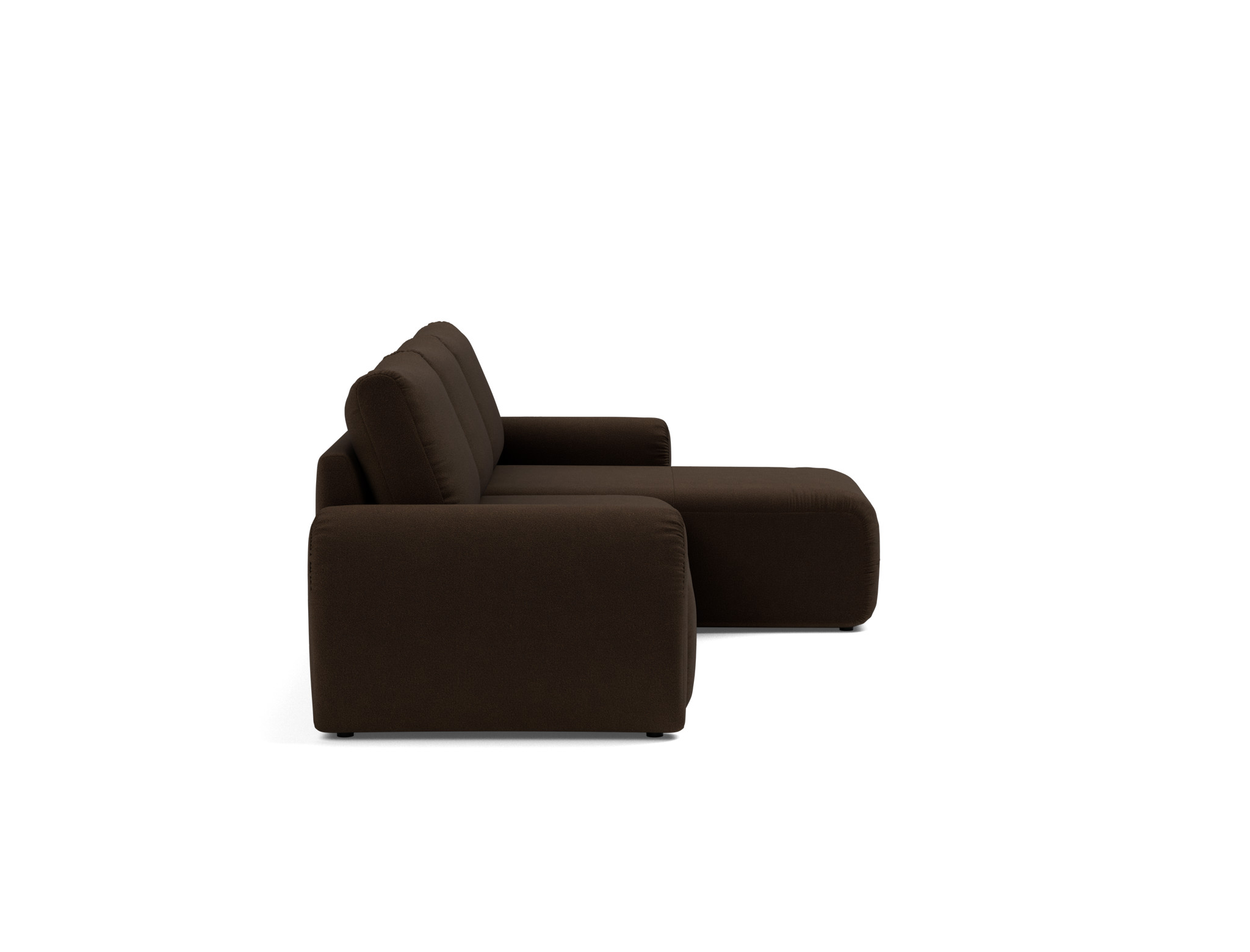 Schlafsofa Norum mit Chaiselongue und Curve-Armlehnen Strukturierter Stoff Taura 358-Chocco
